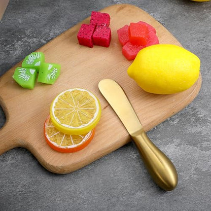 Dimeho 2 Pcs Butter Knife Little Cheese Spreader Knives Stainless Steel Spreader Knife Set Cocktail Knives for Condiments Cheese Charcuterie Board Jam Pastry making and Other Kitchen Daily - color: gold