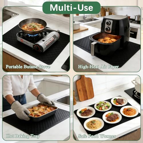 Stove Top Cover for Electric Stove - Food Grade Ceramic Stove top Cover, Silicone XXL Dish Drying Mat, Glass Cooktop Covers, Flat RV Range top Mats (Black, 27.5"X20") - color: Black, size: 27.5" x 20"
