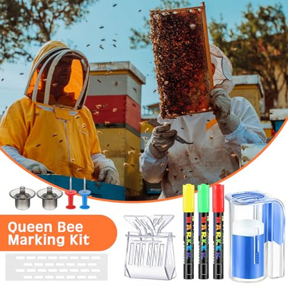 Qualirey 11 Pcs Queen Bee Marking Kit with Bottles Marking Pens Plastic Catcher Queen Bee Cage Clips Beehive Entrance Gate Cell Cups Push Pins for Beekeeping Supplies (Blue)