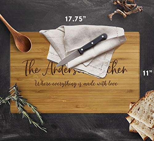 Andaz Press Personalized Large Bamboo Wood Cutting Board Gift for Newlyweds, 17.75 x 11-inch, Rustic Laurels, The Anderson Kitchen, Where Everything is Made Wth Love, 1-Pack, Custom His Her Mr. Mrs. - color: Mr. Mrs. Custom