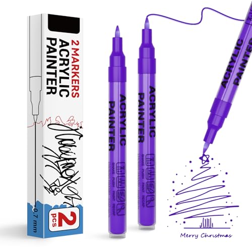 Acrylic Paint Pens Waterproof Markers 2 Purple Permanent Marker Pens Acrylic Pens for Rock Painting Glass Stone Ceramic Metal Fabric Pebble Painting pens Craft Supplies - color: Purplw