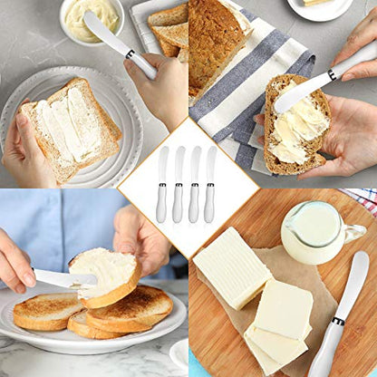Patelai 4 Pcs Butter Spreader Knives, Stainless Steel Butter Knife with White Porcelain Handles Multipurpose Cheese Spreader for Kitchen Use for Soft Cheese, Jam, Charcuterie, Pastry, 5.74 Inch