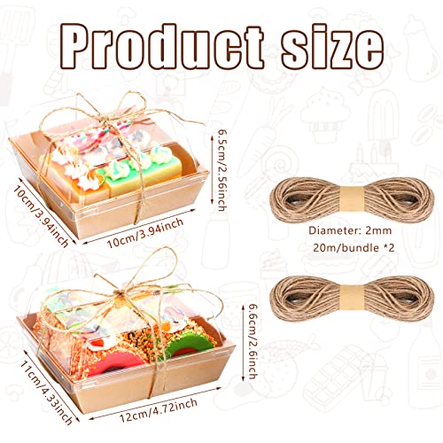 PerKoop 100 Pack 4 Inch and 5 Inch Paper Charcuterie Boxes with Clear Plastic Lid Bulk Disposable Food Containers Box with Brown Rope for Cake Slice Bakery Sandwich Desserts Pastry Fruit Snack Cheese