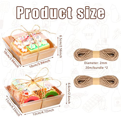 PerKoop 100 Pack 4 Inch and 5 Inch Paper Charcuterie Boxes with Clear Plastic Lid Bulk Disposable Food Containers Box with Brown Rope for Cake Slice Bakery Sandwich Desserts Pastry Fruit Snack Cheese