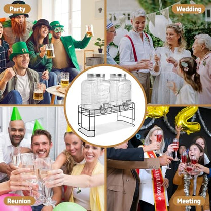 DD&HAPP Gallon Glass Drink Dispensers For Parties 2PACK.1.5Gallon Beverage Dispenser,Glass Drink Dispenser With Stand And Stainless Steel Spigot 100% Leakproof.Lemonade Dispenser With Ice Cylinder. - size: 1.5 Gallon Double With Stand