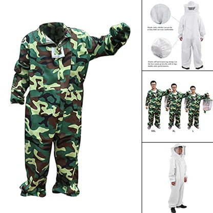 Bee Jacket,Professional Soft Beekeeping,Beekeeping Veil Protective Equipment,Full Keeper Suit with Beekeeper Hat for Men Women (Camouflage Green XL) - color: Camouflage Green Xl