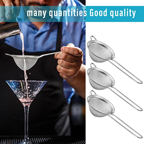 9 Pack Stainless Steel Cone Cocktail Strainer, Bar Strainer, Mesh, 3.2 in | Fine Mesh Cone Shape, Long Handle, Juice Tea Coffee Filter, Fits Most Cups, Reusable