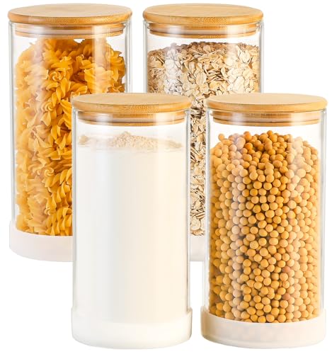 TBWIND 53oz Round Glass Storage Containers with Bamboo Lids – 4 Pack Large Airtight Glass Jars for Pantry Organization, Kitchen Dry Food, Flour, Cereal, Coffee Beans & Staples - color: Round/53oz/4pcs