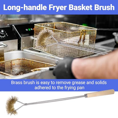 4 PCS Fryer Cleaning Tools with Deep Fryer Brass L-Shaped Brush, Deep Fryer Crumb Scoop, Deep Fryer Cleanout Rod, Long Handle Deep Basket Brush for Restaurants, Air Fryers, Deep Fat Fryers - color: 4pcs Brass Brush