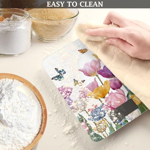 Food Scale Kitchen Scale for Baking Cooking Digital Food Weighing Measuring Scale Small Waterproof Electric Food Scale Light Pink Tulips Butterfly - color: Light Pink Tulips Butterfly