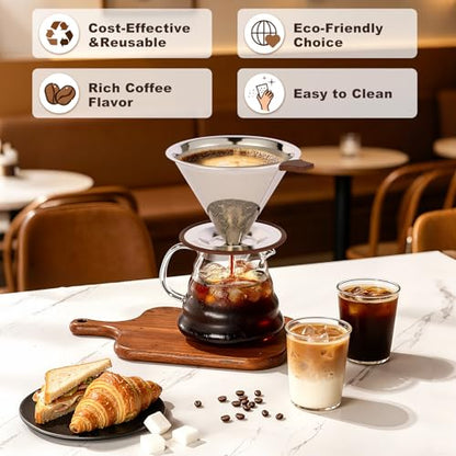 Pour Over Coffee Dripper, Stainless Steel Coffee Filter, Paperless Reusable Coffee Filter, Metal 600 Mesh Strainer Coffee Maker Single Cup Brewer (1-4 Cups) - size: 1-4 Cups