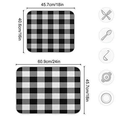 White and Black Buffalo Plaid Dish Drying Mat 18x24 for Kitchen Classic Buffalo Check Dishes Pad Dish Drainer Rack Mats Absorbent Fast Dry Kitchen Accessories - size: 18x24(in)x1
