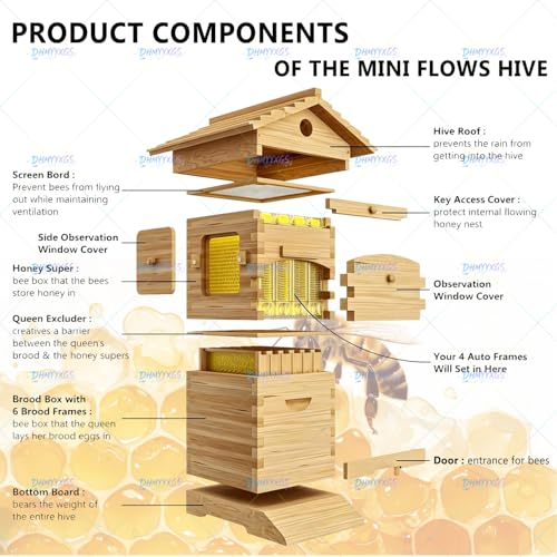Beehive Complete Kit,Auto Flow Bee Hives Boxes Starter Kit, Durable Wooden Construction with Easy Honey Harvest Design, Ideal Beekeeping Supplies for Novices Home Garden & Small Apiaries