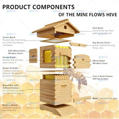 Beehive Complete Kit,Auto Flow Bee Hives Boxes Starter Kit, Durable Wooden Construction with Easy Honey Harvest Design, Ideal Beekeeping Supplies for Novices Home Garden & Small Apiaries