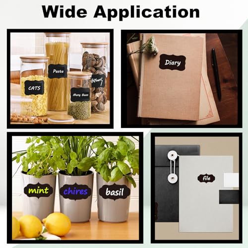 HERDIN Round Chalkboard Label Stickers, 120-Pc Set with 7 Markers | 120 Labels, 7 Markers, Round Shape, 5 x 5 cm, Waterproof Writing Surface, Pantry Jars, Food Containers, Storage Bins