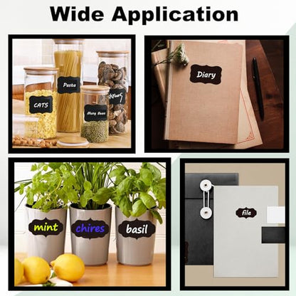 HERDIN Round Chalkboard Label Stickers, 120-Pc Set with 7 Markers | 120 Labels, 7 Markers, Round Shape, 5 x 5 cm, Waterproof Writing Surface, Pantry Jars, Food Containers, Storage Bins