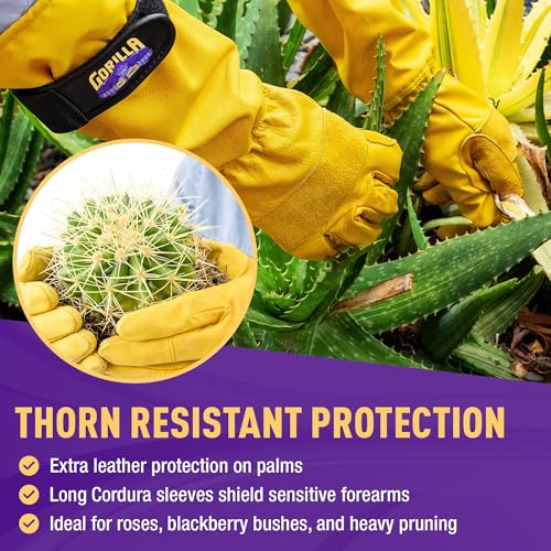 GORILLA EASY CONNECT Gardening Gloves Lightweight Tough Heavy Duty Long Sleeve Leather Pruning Gloves with Adjustable Strap - size: X-Large (Pack of 1)