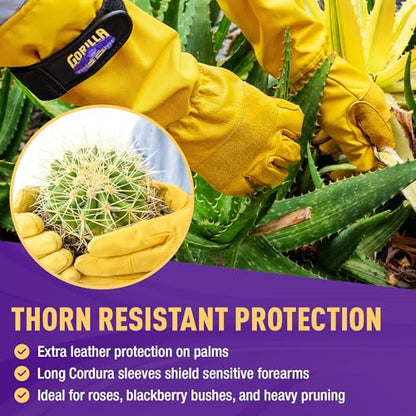 GORILLA EASY CONNECT Gardening Gloves Lightweight Tough Heavy Duty Long Sleeve Leather Pruning Gloves with Adjustable Strap - size: X-Large (Pack of 1)
