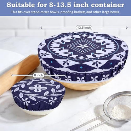2 Large Reusable Beeswax Bowl Covers for Bread Proofing, 10/12 Inch Elastic Beeswax Wraps Cotton Cloth Sourdough Bowl Covers for Proofing Baskets, Mixer Bowls, Food Storage Containers - color: Rotational Geometry