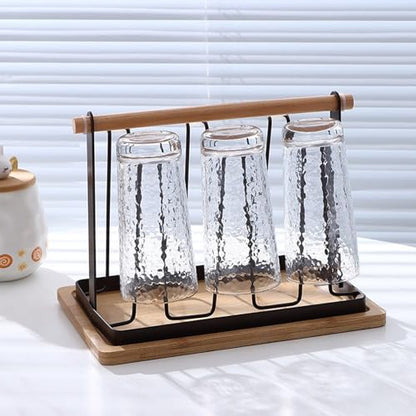 Cup Drying Rack, Bottle Drying Rack, Slanted Iron Coffee Mug Holder Stand, Countertop Glass Organizer, Removable Drain Tray Kitchen Tumbler Caddy, Counter Glass Tree - color: Black