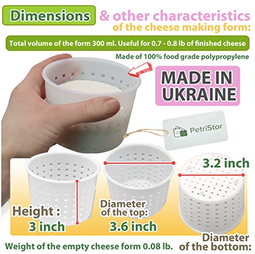 3 pcs Small Cheese Mold for Cheese Making 1/3 qt - Soft Cheese Molds - Homemade Cheese Making Supplies - Cream Cheese Form Mold - Moldes Para Queso Fresco Casero - Feta Ricotta Cheese Making