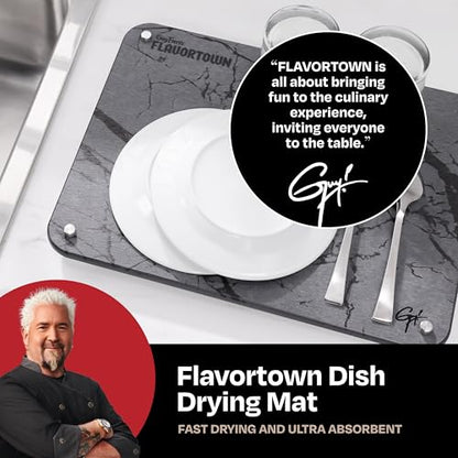 Guy Fieri’s Flavortown Stone Dish Drying Mat 16"x12" with Anti-Slip Stainless Steel Feet, Kitchen Counter Mat, Durable Stone Drying Rack for Dishes and Glassware, Gray Dark Marble - color: Gray Dark Marble