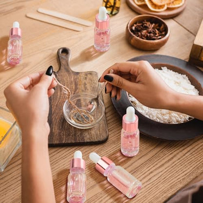 Didaey 100 Pcs 1/2/3/5/10/15 ml Mini Glass Oil Dropper Bottle Bulk, Clear Essential Small Empty Bottles Sample Containers Perfume Liquid Vials with Cap for Traveling (15 ml,Rose Gold) - color: Rose Gold, size: 15 ml