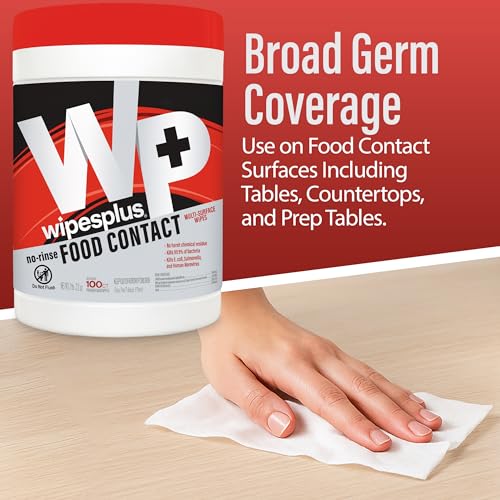 WIPESPLUS Cleaning Wipes All Purpose Food Contact - No Rinse, No Residue, Quick Dry Formula, Disinfecting Wipes For Restaurants, Foodservice, Schools - Canister, 100 Count, (Pack of 6) - size: 100 Count (Pack of 6)
