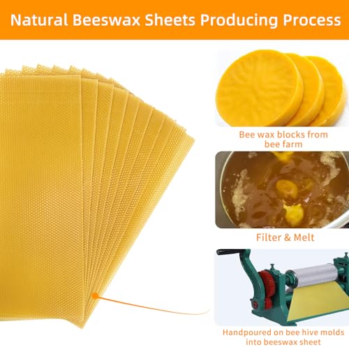 Lacaser Beeswax Sheets for Candle Making Kit, 20 Pcs 8"x16" Pure Bees Wax Made Sheets Equals to 40pcs 8"x8" Beeswax Sheets, Include Bee Ornaments,Cotton Candle Wicks for Bulk Candle Making - color: Natural (8x16)
