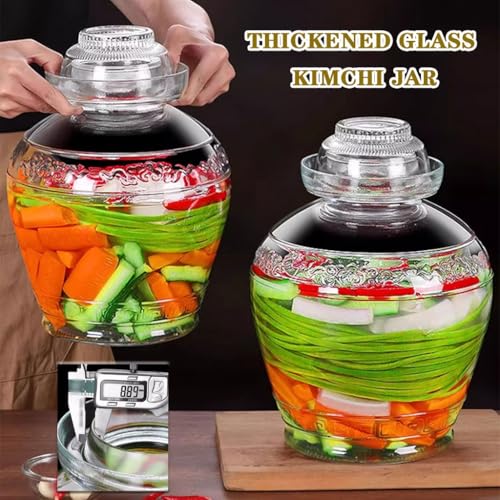 Old Traditional Relief Design Pickle Jar, Water-Tight Fermentation Tank with Lid, Pickled Vegetable Pickling Crock, Glass Storage Bottle(10kg/352.7oz) - size: 10kg/352.7oz