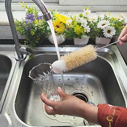 NewFerU Stainless Steel Soda Bottle Cleaning Brush in Natural Boar Bristle Wool Tip Long Handle, Flexible Bendable Thick Wire Cleaner for Narrow Neck Water Baby Bottles Straw Pipe Tube Flask (Big) - color: Big
