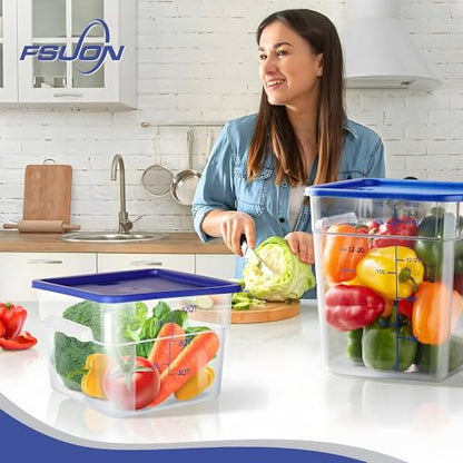 4 Pack 12 Qt Square Polycarbonate Food Storage Containers with Lids | Clear BPA-free PC with lids, side handles, measurement scale and stackable design; for food prep, storage and freezer use. - color: 12Qt