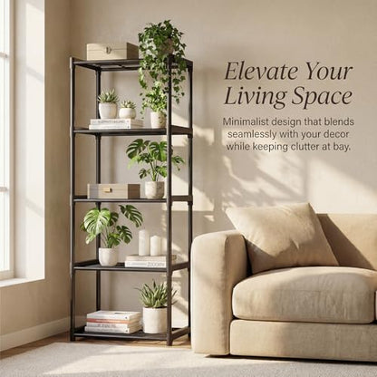 5-Tier Storage Shelves with Plastic Connectors – Metal Shelf Organizer for Pantry, Closet & Bathroom, Space-Saving Sturdy Shelving Unit Rack, Black, 17.3" x 12.8" x 56.7" - size: 17.3" x 12.8" x 56.7"(5T)