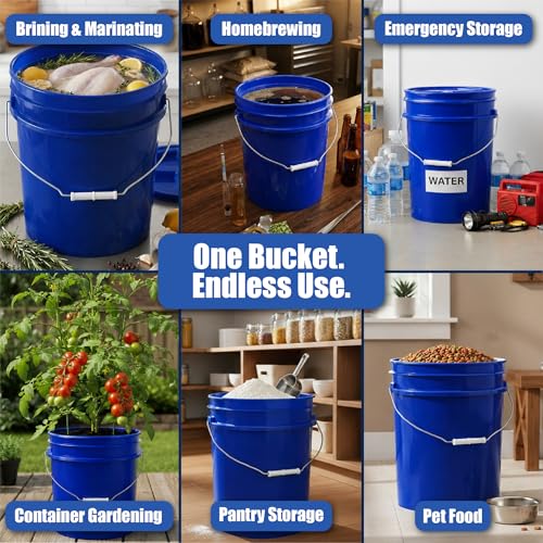 ePackageSupply 5 Gallon Bucket - Food Grade w/Lid BPA-Free, Blue/Blue, 3 | Airtight Gamma Seal Screw-On Lid, Heavy-Duty 90 Mil HDPE Plastic, Food Safe and Durable Container, Bulk Storage, Made in USA - color: Blue/Blue, size: 3 Packs