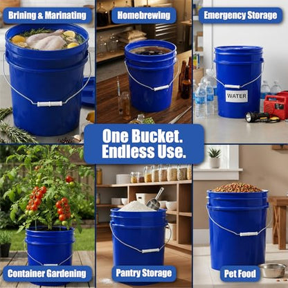ePackageSupply 5 Gallon Bucket - Food Grade w/Lid BPA-Free, Blue/Blue, 3 | Airtight Gamma Seal Screw-On Lid, Heavy-Duty 90 Mil HDPE Plastic, Food Safe and Durable Container, Bulk Storage, Made in USA - color: Blue/Blue, size: 3 Packs