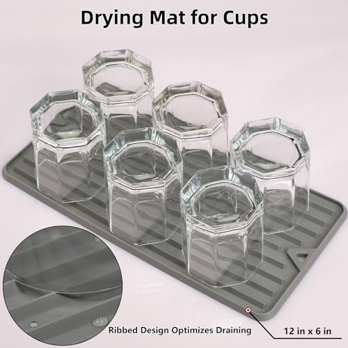 Dish Drying Mat, Mini Silicone Drying Mat for Kitchen Counter, Heat Resistant Silicone Mat for Countertop Protector, Super Thick Non-Slip Dish Drying Pad for Coffee Cup/Bottle/Glassware - size: 6" x 12"