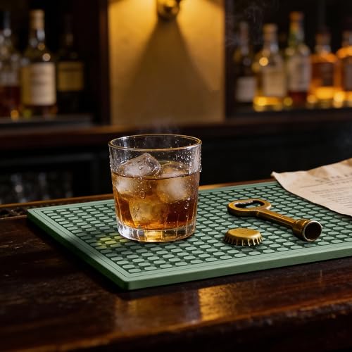 ZJWZLG Bar Mat 5.9"x11.8"(2Pcs) Non-Slip Rubber Bar Mat, Spill Proof & Flat Design,Easy to Clean Textured Surface forHome Bar,Coffee Station, Bartending - Protects Countertops & Glassware (Green). - color: Green-2pcs, size: 6" x 12"