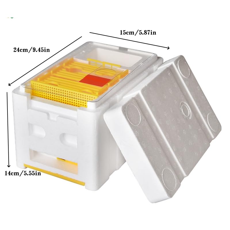 1set Nuc Box for Bees,Foam Beehive Kit with 3 Plastic Frames & 1 Feeder, Queen Bee Mating Rearing Hives Essential Beekeeping Supplies