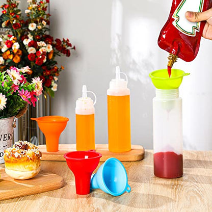 Silicone Funnels 4 Pieces 3.2 Inch Wide Mouth Funnel Flexible Condiment Sauce Canning Set for Home Restaurant Kitchen Squeeze Bottles Jars Cans Powder Liquid Spices