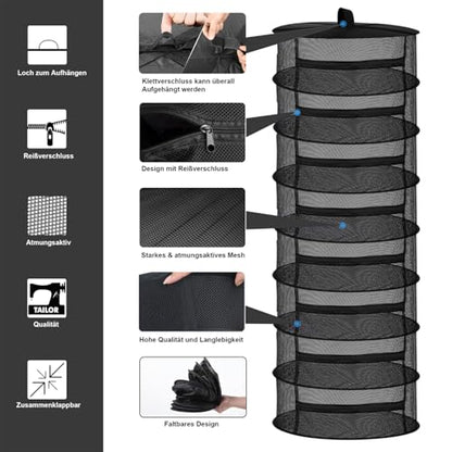 Desy & Feeci Drying Net Herbs 8-Layer Hanging Herb Drying Rack Drying Net with Zippers, Black, 23.6 x 63 inches - color: Black, size: 8 Layer