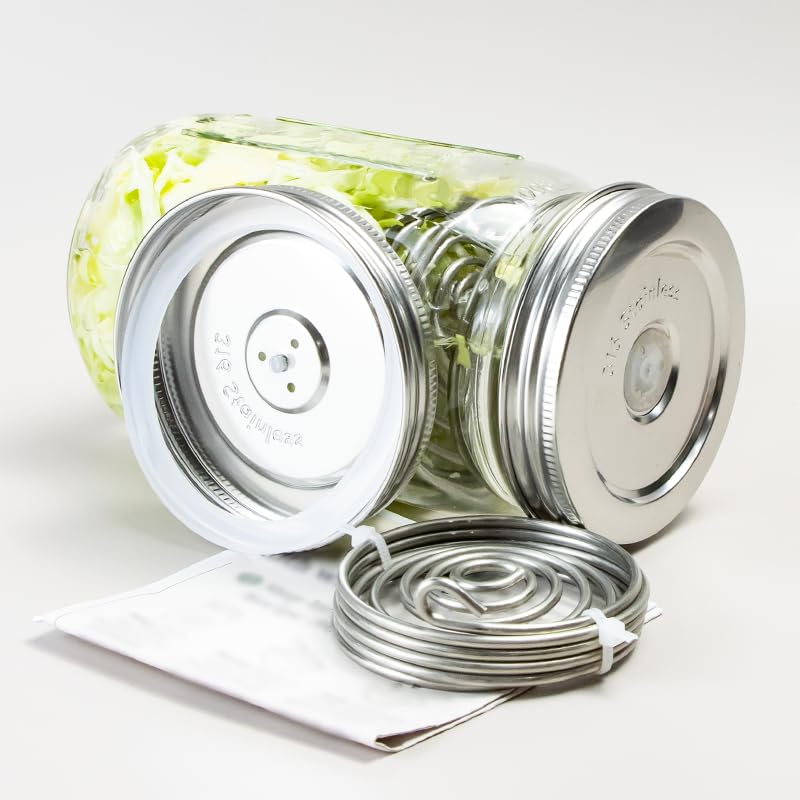 Stainless Steel Fermentation Lids Kit with Springs and Silicone Airlock for 16/24/32/64Oz Wide Mouth Mason Jars, Fermenting Set for Pickling, Kimchi, Kombucha & Sauerkraut，1PCS - color: 1PCS