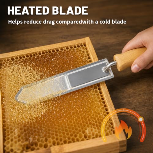 2026 Latest Upgraded Electric Honey Uncapping Knife, 10 Inch Fast Heating Stainless Steel Serrated Blade Heated Scraper, Wooden Handle Beekeeping Tool for Honeycomb Honey Harvest Work