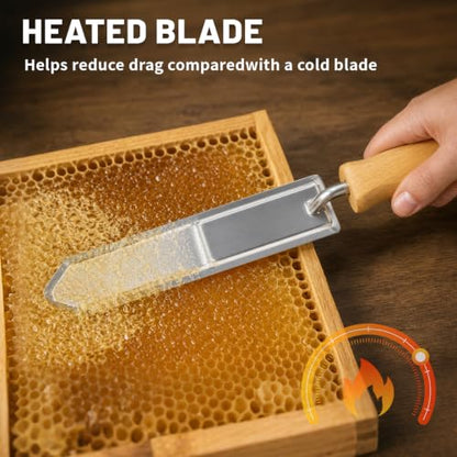 2026 Latest Upgraded Electric Honey Uncapping Knife, 10 Inch Fast Heating Stainless Steel Serrated Blade Heated Scraper, Wooden Handle Beekeeping Tool for Honeycomb Honey Harvest Work