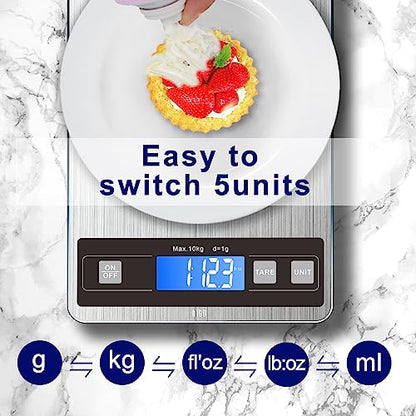 hito Food Scale 33lb Digital Kitchen Scale Rechargeable Waterproof Weight Grams and oz 1g/0.1oz Precise, for Weight Loss, Cooking and Baking, Ash Silver - color: Silver, size: 33lbs charging/ battery