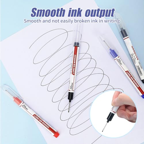 Eadwe 5PCS Long Head Deep Hole Marker Pens, 20mm Deep Reach Markers, Quick-dry Waterproof Long Nib Permanent Markers, Carpenter Ink Marker Pens, Construction Marking Tool, Metal Marking Pen (White) - color: White
