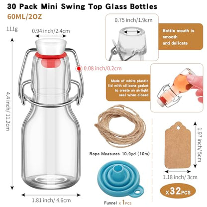 30Pcs 2oz Swing Top Glass Bottles,Flip Top Glass Bottle with Lids Sealable Kombucha Bottle for Brew Beer Syrup Vanilla Extract Air Tight Bottles (Clear) - color: Clear