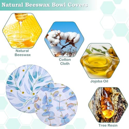 2 Large Reusable Beeswax Bowl Covers for Bread Proofing, 10/12 Inch Elastic Beeswax Wraps Cotton Cloth Sourdough Bowl Covers for Proofing Baskets, Mixer Bowls, Food Storage Containers - color: Eucalyptus Leaves
