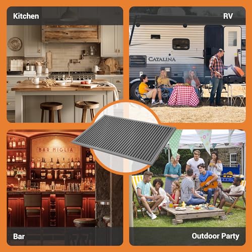 ZJWZLG Bar Mat 18"X12"(2 Pcs) Non-Slip Rubber Bar Mat, Spill Proof & Design,Easy to Clean Textured Surface forHome Bar,Coffee Station, Bartending - Protects Countertops & Glassware(Gray). - color: Grey-2pcs, size: 18" x 12"