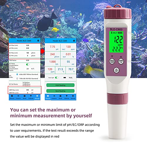 7 in 1 PH Meter PH Tester,0.01 High Accuracy Digital PH Meter for Water,PH/TDS/EC/ORP/S.G/Salt/Temp Tester,TDS Meter Water Tester for Drinking Water,Hydroponics,Plants,Aquarium and Pool - size: 7 in 1