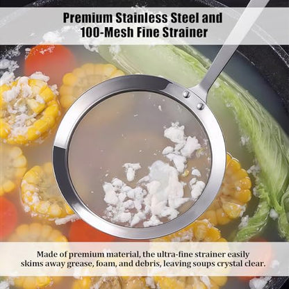 3 Pack Fat Skimmer Spoon Multi-Functional Stainless Steel Hot Pot Fat Strainer with Fine Mesh (4”, 4.7”, 5.5”) Long Handle for Frying, Soup, Quinoa, Miso - size: 3 Pack